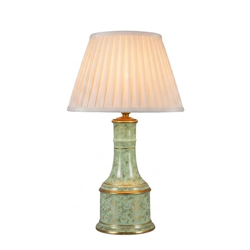 Vintage Chinoiserie Table Lamp | Mint Green Porcelain with Gold Gilt Floral Detail | French Country Baluster Lamp | Circa 1950s