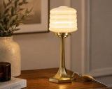 Josef Hoffmann Style Table Lamp, Brass Base with Ribbed Opaline Glass Shade, Wiener Werkstätte Inspired