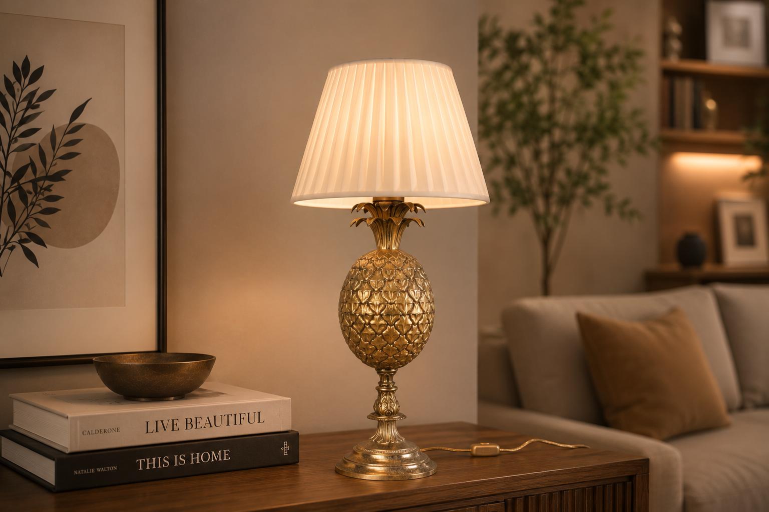 Vintage Brass Pineapple Table Lamp | Classic Hospitality Symbol | Gold-Tone Statement Lighting | Circa 1950s