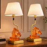 Le Dauphin Horse Lamps, Pair Vintage French Satin Glass and Brass Table Lamps, 1970s