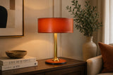 Leather Drum Lamp with Brass Accents, Mid-Century Modern Table Lamp, 1950s