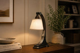 Antique Brass Gooseneck Desk Lamp, Fluted Stepped Base — American, circa 1920s