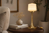 Josef Hoffmann Style Table Lamp, Brass Base with Ribbed Opaline Glass Shade, Wiener Werkstätte Inspired