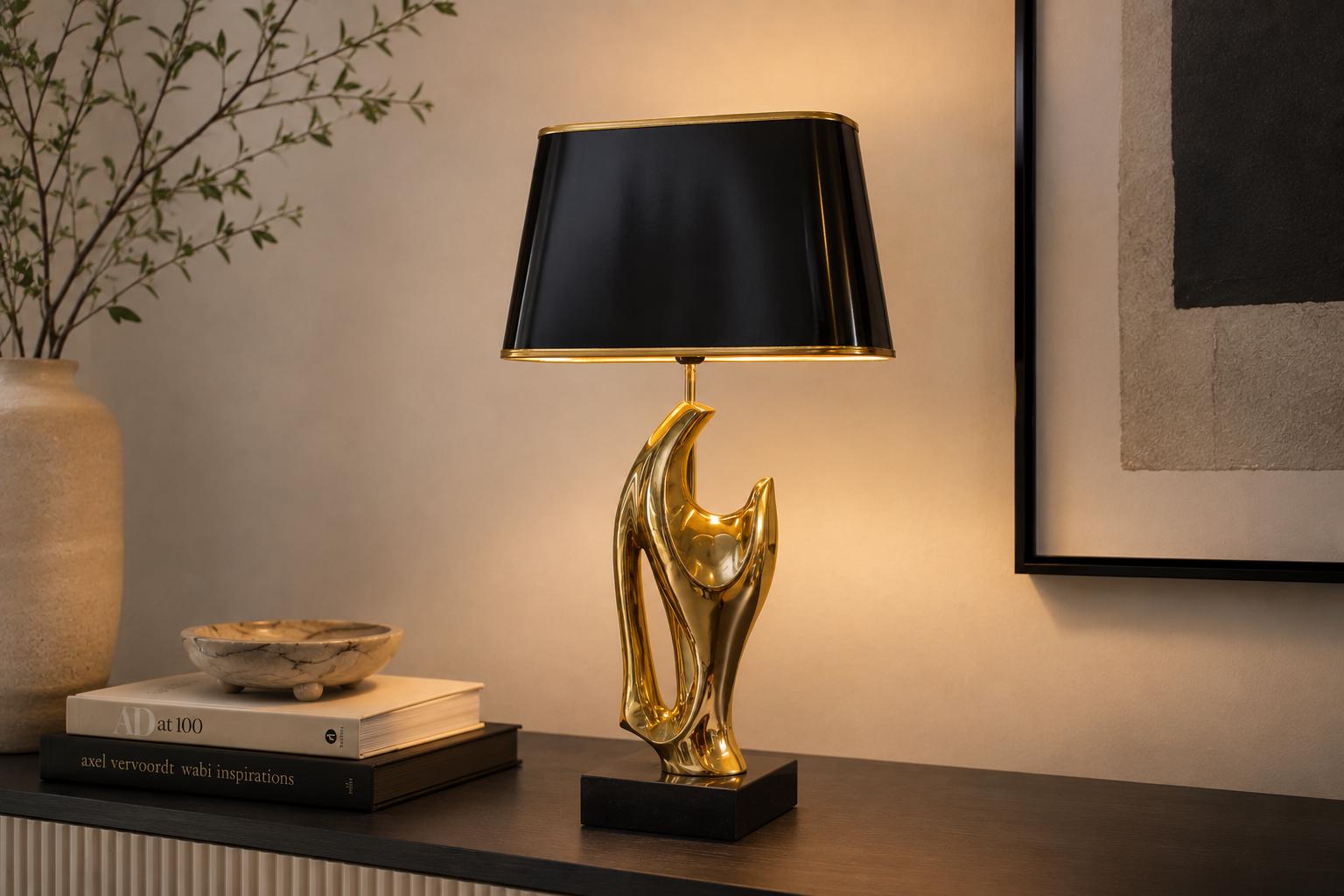 Brass Sculptural Table Lamp, Hand-Form Figure — French Modernist Style, 1970s