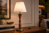 Hand-Painted Kashmiri Wood Lamp Base, 1910s | Vintage Floral Bohemian Accent | Antique Bedside Table Lamp