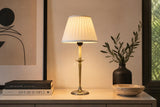 Vintage Brass Table Lamp, Worn Silver-Tone Finish, Pleated Shade, 1940s