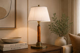 Vintage Wood and Brass Table Lamp, Mid-Century Bedside Lighting