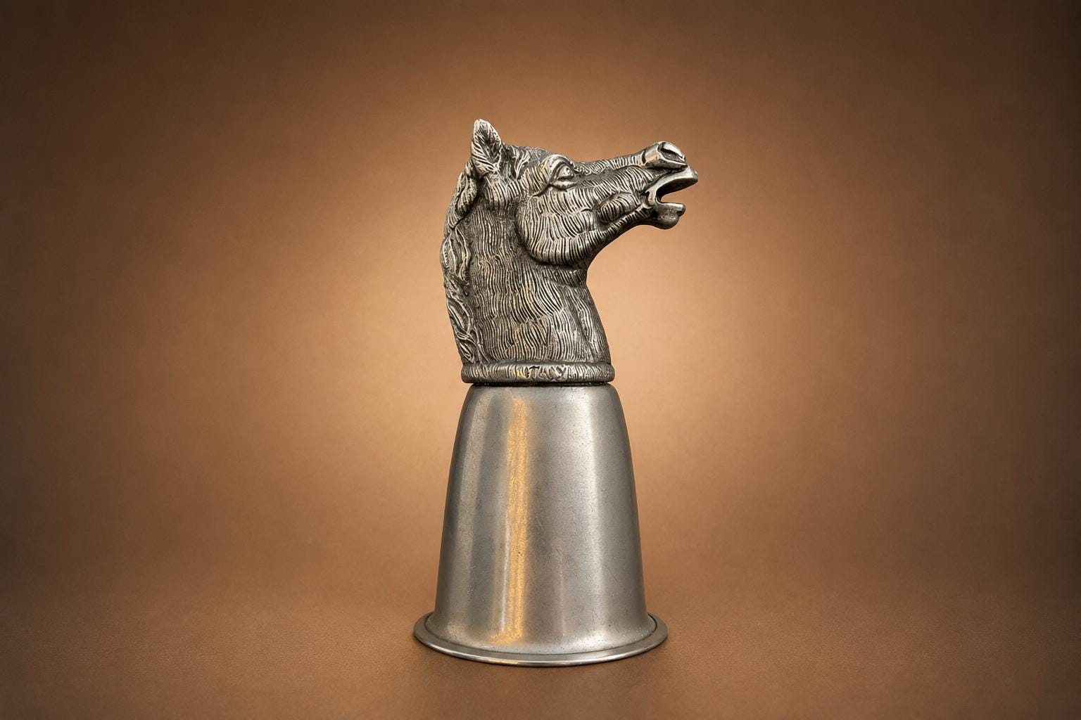 Vintage 1980s Gucci Horse-Head Metal Tumbler – Italian Designer Barware, Rare Collectible Equestrian Cup