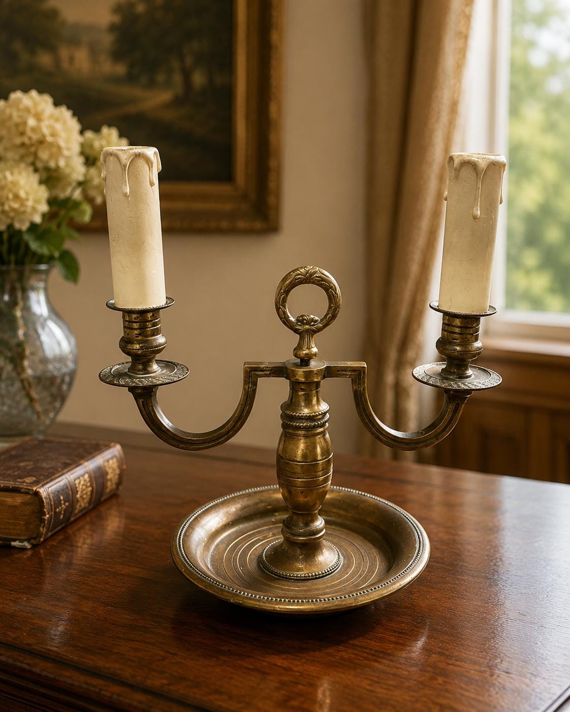 Vintage Brass-Toned Bouillotte Lamp Base, French Style, Convertible Candle Holder, 1950s