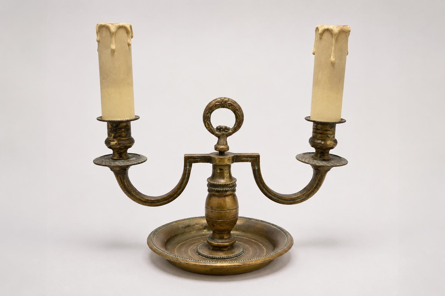 Vintage Brass-Toned Bouillotte Lamp Base, French Style, Convertible Candle Holder, 1950s