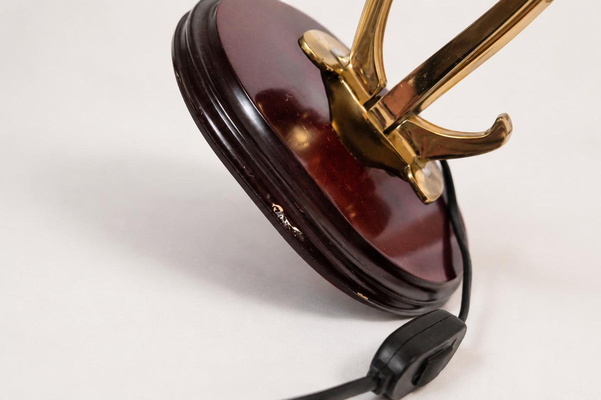 Vintage Brass and Wood Table Lamp Base with Anchor Motif, 1950s