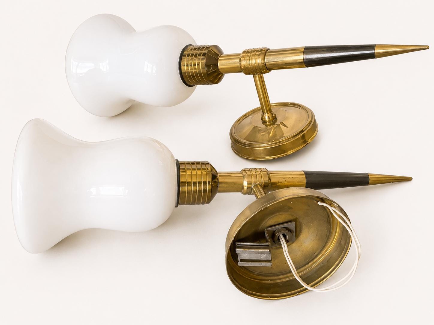 Pair of Brass and Opaline Glass Wall Sconces, 1950s