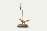 Vintage Brass Bird Table Lamp, Roadrunner Figure, Black Base, Art Deco Style, 1950s