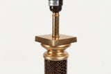 Vintage Brass Column Table Lamp, Snakeskin-Embossed Column, Square Stepped Base