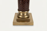 Vintage Brass Column Table Lamp, Snakeskin-Embossed Column, Square Stepped Base