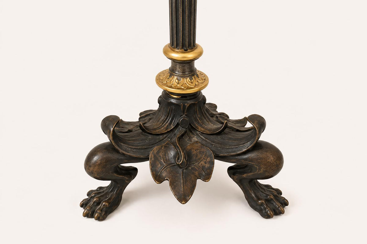 Bronze Candlestick Converted to Lamp, Salamander Motif, Style of Barbedienne, 19th Century