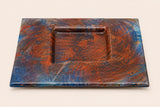 Abstract Art Glass Decorative Plate, Blue Copper Amber Swirl Design, Sculptural Centerpiece Tray