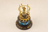 Vintage Knight Figural Toothpick Holder, Gold-Toned Metal, Beaded Wood Base, 1950s