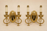 Vintage Pair of Brass Wall Sconces | 2-Light Louis XVI Style | Gold-Tone French Inspired Wall Lighting | Circa 1950s