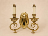 Vintage Pair of Brass Wall Sconces | 2-Light Louis XVI Style | Gold-Tone French Inspired Wall Lighting | Circa 1950s