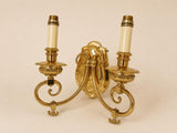 Vintage Pair of Brass Wall Sconces | 2-Light Louis XVI Style | Gold-Tone French Inspired Wall Lighting | Circa 1950s