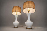 Pair of Opaline Glass Table Lamps, Baluster Form, Bronze-Toned Base, 1950s