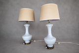 Pair of Opaline Glass Table Lamps, Baluster Form, Bronze-Toned Base, 1950s