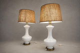 Pair of Opaline Glass Table Lamps, Baluster Form, Bronze-Toned Base, 1950s