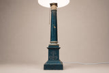 Vintage 1950s Green Painted Column Table Lamp – Gilt-Brass Mounts, Laurel Wreath Medallion, Neoclassical Empire Style