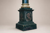 Vintage 1950s Green Painted Column Table Lamp – Gilt-Brass Mounts, Laurel Wreath Medallion, Neoclassical Empire Style