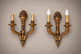 Vintage Giltwood Twin-Arm Wall Sconce Pair, Torch Form — French Louis XVI Style, 1950s