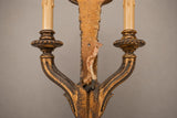 Vintage Giltwood Twin-Arm Wall Sconce Pair, Torch Form — French Louis XVI Style, 1950s