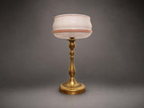 Antique Brass Candlestick Table Lamp, Frosted Glass Shade with Rose Band — Circa 1900