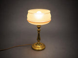 Antique Brass Candlestick Table Lamp, Frosted Glass Shade with Rose Band — Circa 1900