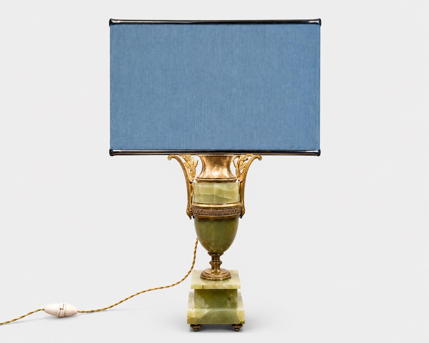 Vintage Onyx and Gilt Brass Urn Lamp with Bronze Floral Mounts