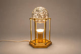 Brass Cage Lamp with Bubble Glass Sphere, Hexagonal Base