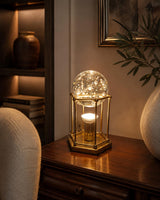 Brass Cage Lamp with Bubble Glass Sphere, Hexagonal Base