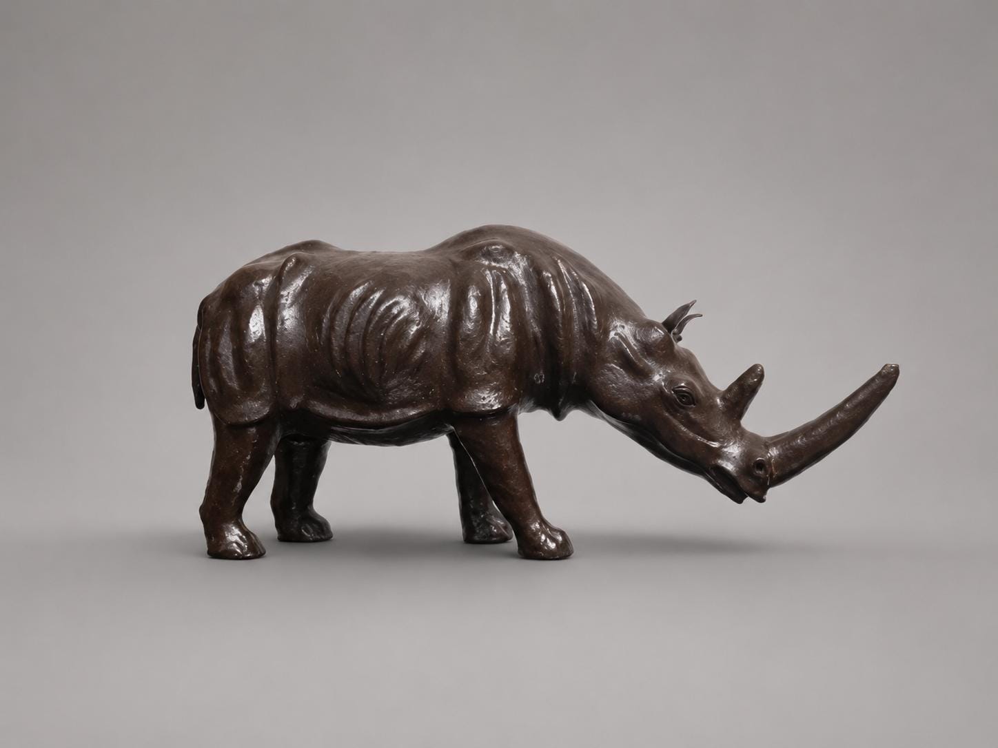 Vintage Leather Rhinoceros Sculpture, Large Safari-Style Animal Figure, 56cm Statement Decor Piece, 1970s