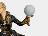 Vintage Spelter Sculpture, Seated Lady with Sphere, Marble Base — Art Deco Style, 1970s