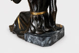 Vintage Spelter Sculpture, Seated Lady with Sphere, Marble Base — Art Deco Style, 1970s