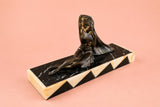 Art Deco Spelter Sculpture, Seated Woman on Chevron Marble Base — French, 1920s