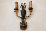 Vintage Bronze Wall Sconce Pair, Swan-Neck Arms — Empire Style, 1950s, Set of 2