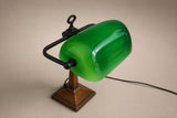 Green Glass Banker's Desk Lamp, Bronze-Tone Metal Base, Emeralite Style Lighting