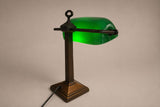 Green Glass Banker's Desk Lamp, Bronze-Tone Metal Base, Emeralite Style Lighting