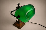 Green Glass Banker's Desk Lamp, Bronze-Tone Metal Base, Emeralite Style Lighting