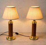 Vintage Pair of 1960s Wood & Brass Table Lamp Bases | Mid-Century Turned Column Lamps | Wired and Ready | Set of 2