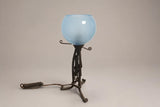 Art Nouveau Style Iron Lamp with Thick Glass Globe, Vintage 1900