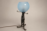 Art Nouveau Style Iron Lamp with Thick Glass Globe, Vintage 1900