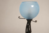 Art Nouveau Style Iron Lamp with Thick Glass Globe, Vintage 1900
