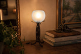 Art Nouveau Style Iron Lamp with Thick Glass Globe, Vintage 1900